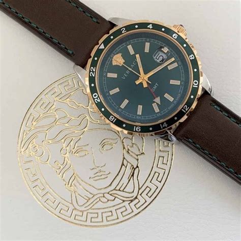 Versace Hellenyium GMT Men's Watch Brown Leather Green 